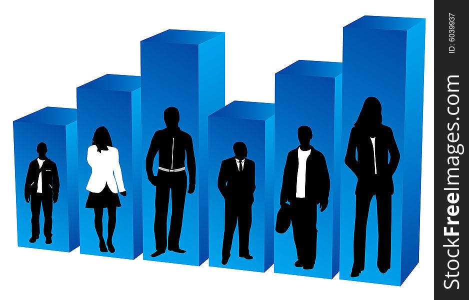 Illustration of business people and graph