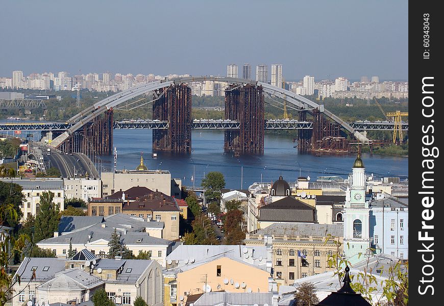 View of Kiev and bridge under construction from a height