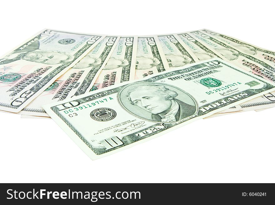 Close-up fun of dollars isolated on white. Close-up fun of dollars isolated on white