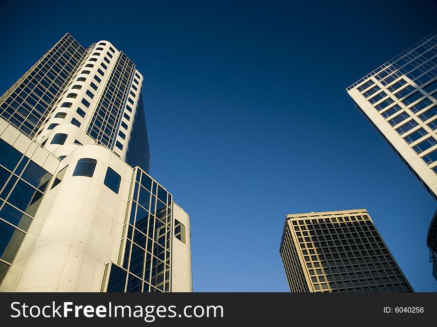 Three tall buildings in Vancouver's Waterfront area including Canada Place. Three tall buildings in Vancouver's Waterfront area including Canada Place.