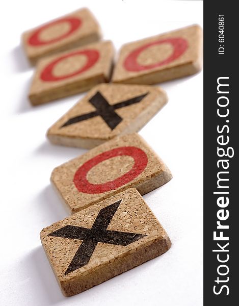Naughts and Crosses isolated on a white background with selective focus