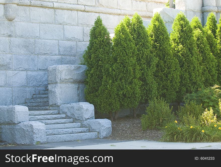 Stone stairs with green trees standing nearby. Stone stairs with green trees standing nearby.