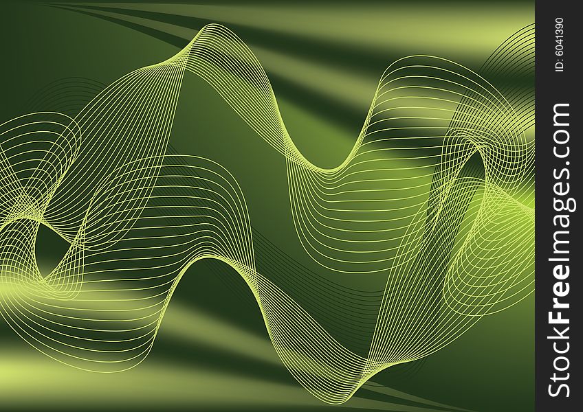 Wavy Green Flourishes are Featured in an Abstract Background Illustration. Wavy Green Flourishes are Featured in an Abstract Background Illustration.