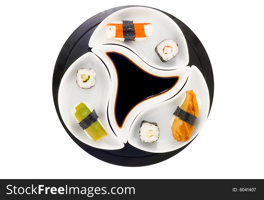 A plate with different kinds of sushi