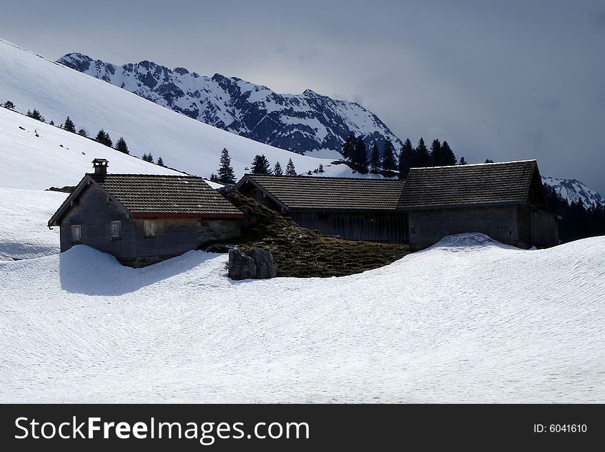 Mountain Chalet in the snow