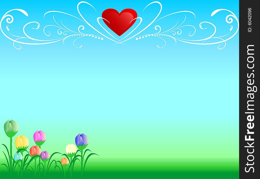 Love background with abstract motif, flower and cute love, vector illustration