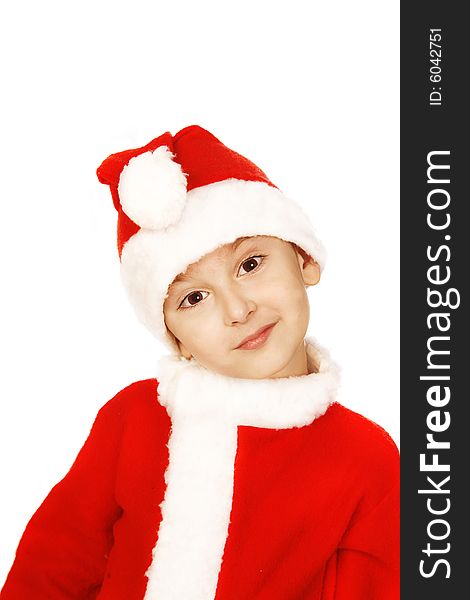 Little Santa Claus on white background