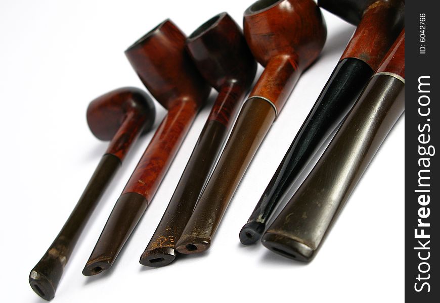 Many Elegant wood Pipe on white background