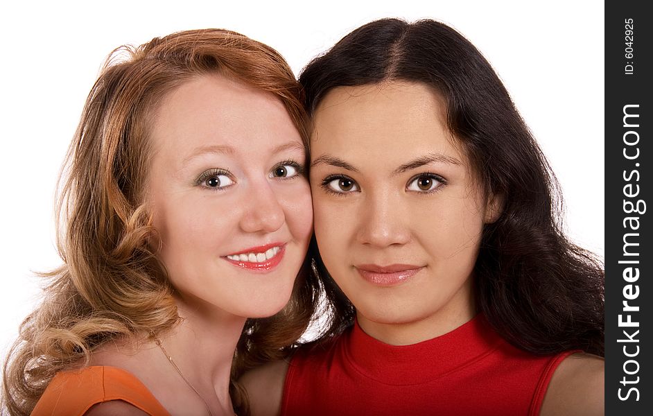 Two friends against white background