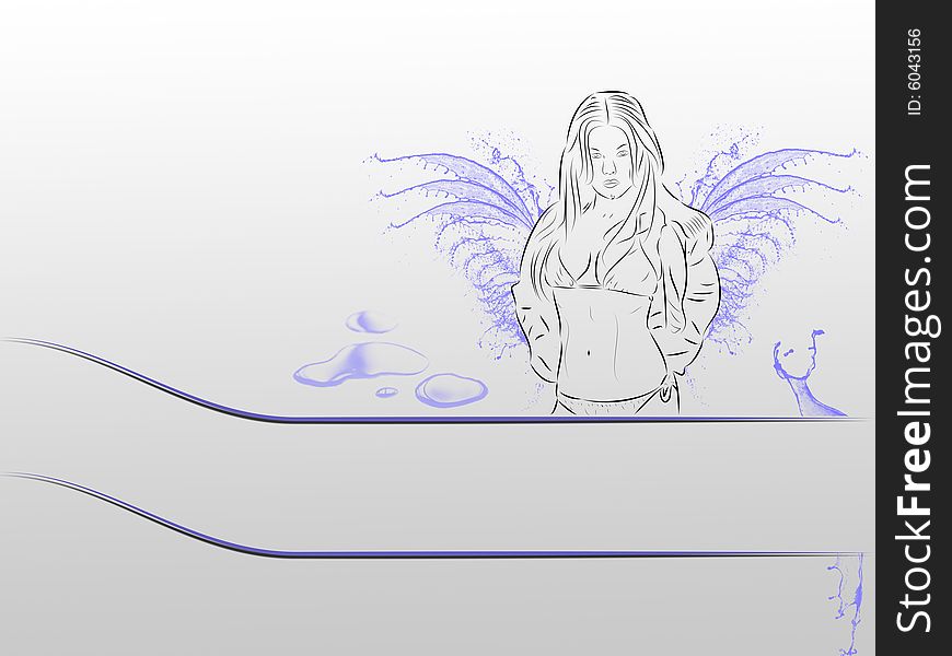 Woman angel whit blue-white color water effect and wings (wings of water)