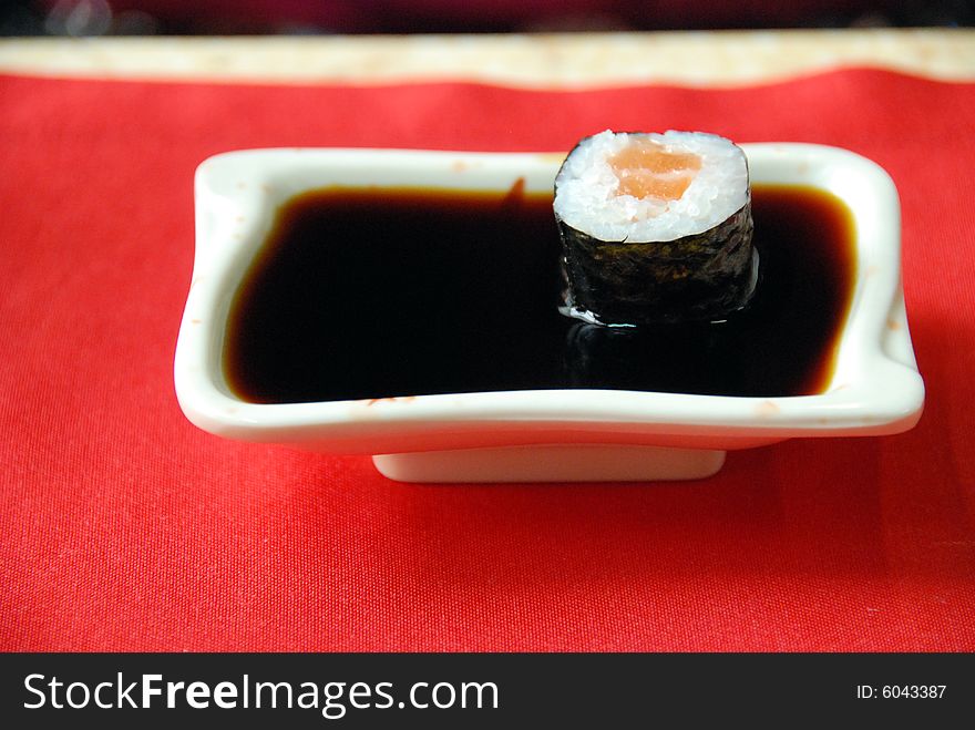 Japanese sushi takes a dip with soy sauce