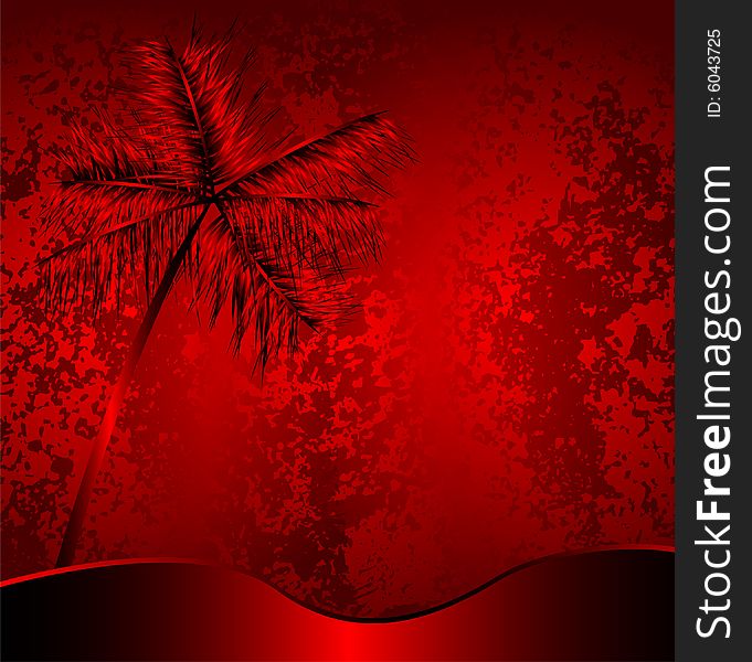 Abstract Red Design With Palm