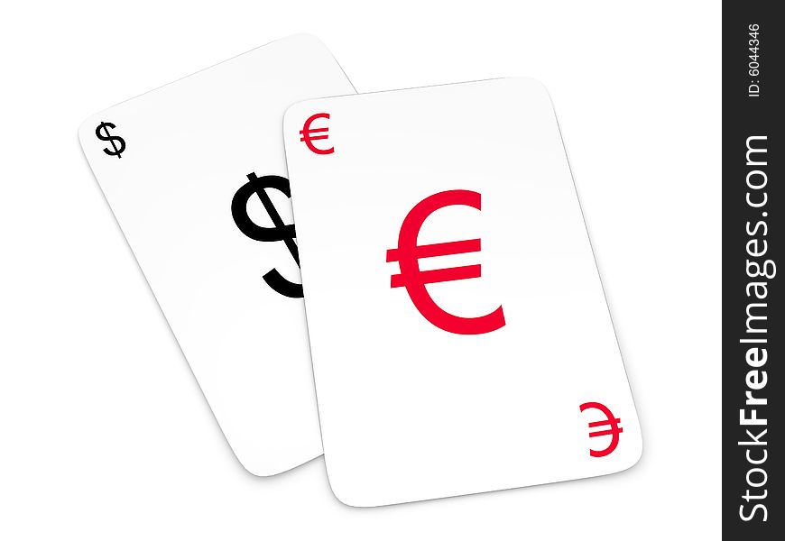 Cards with symbols dollar and eur. Cards with symbols dollar and eur