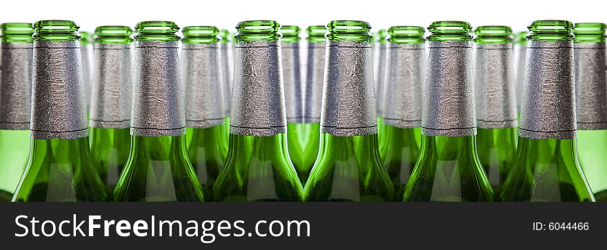 Concept of Glass Recycling - Green Glass Bottles Isolated on White. Concept of Glass Recycling - Green Glass Bottles Isolated on White