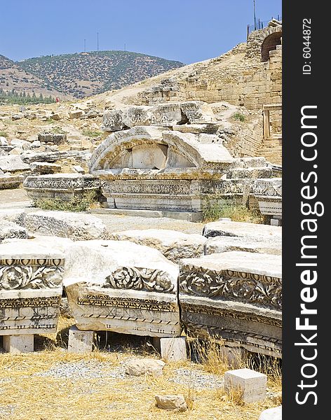 Ancient Ruins Of Hierapolis, Pamukkale, Turkey.