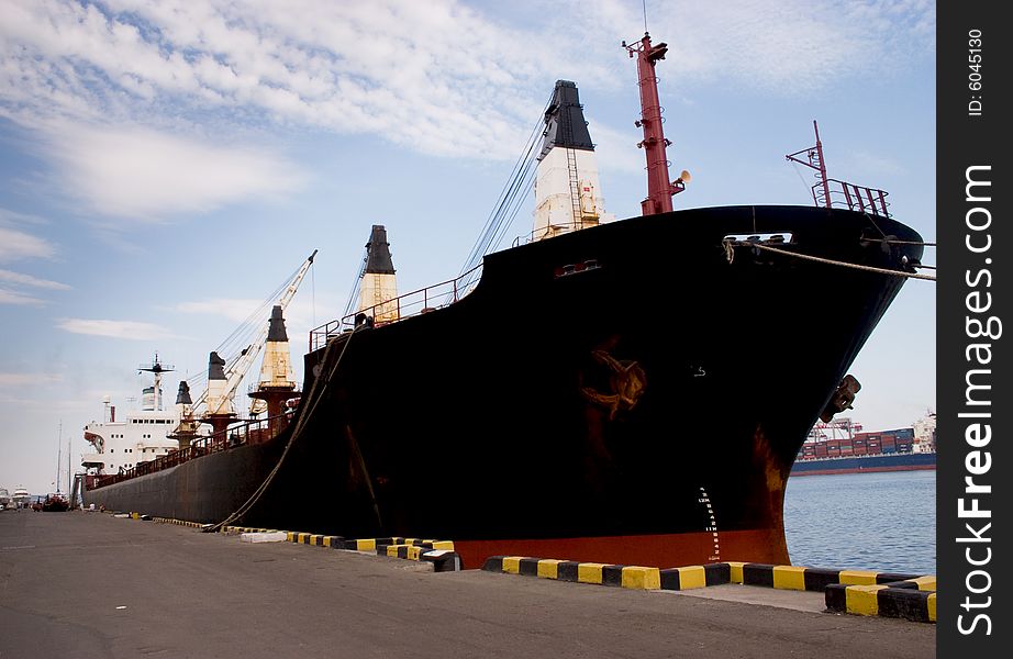 Big cargoship in dock Odessa Ukraine.