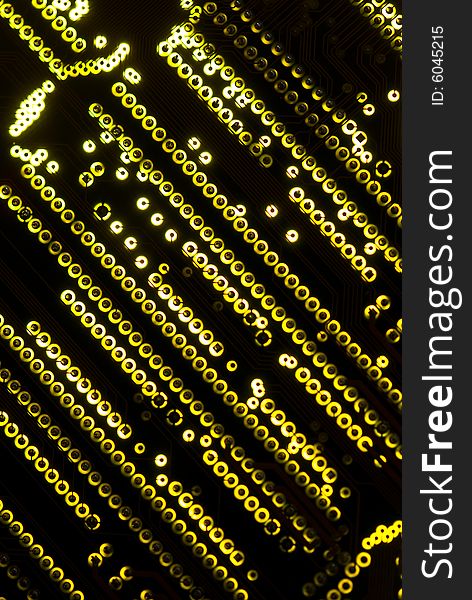 Yellow circuit board closeup lit from below through the board, creating a unique glow effect. Yellow circuit board closeup lit from below through the board, creating a unique glow effect.