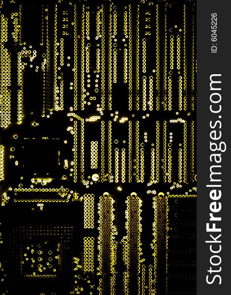 Yellow circuit board closeup lit from below through the board, creating a unique glow effect. Yellow circuit board closeup lit from below through the board, creating a unique glow effect.