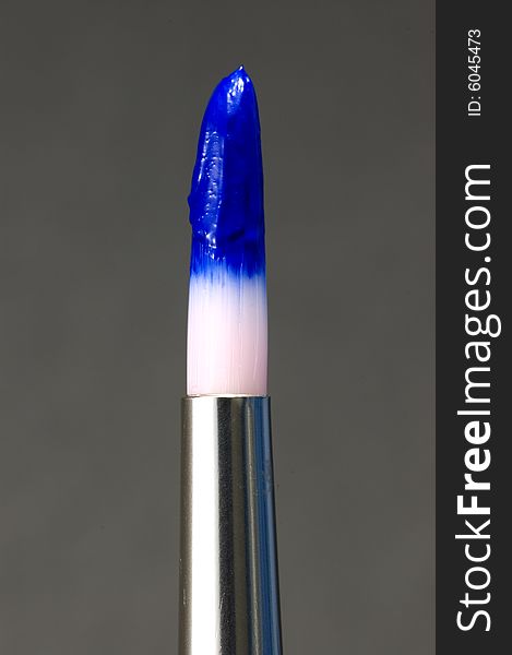 Loaded paint brush with acrylic blue paint