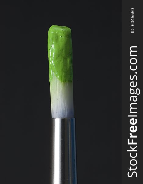 Loaded paint brush with acrylic green paint