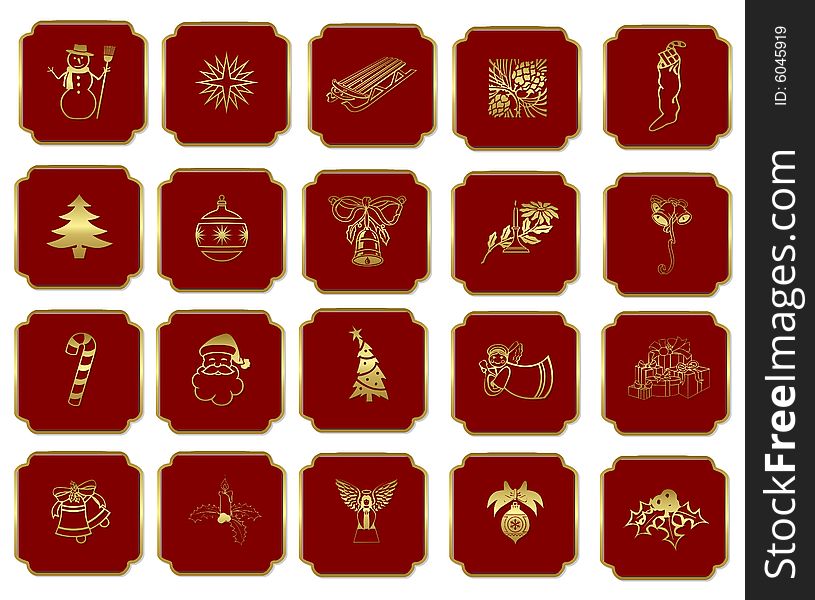 Red icons with christmas symbols. Red icons with christmas symbols