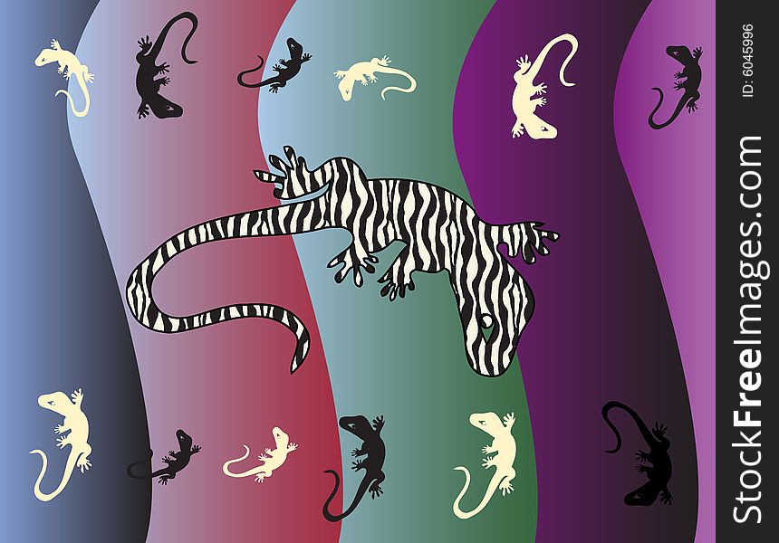 Abstract colored illustration with various lizard shapes. Abstract colored illustration with various lizard shapes