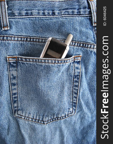 A cell phone in pocket. A cell phone in pocket