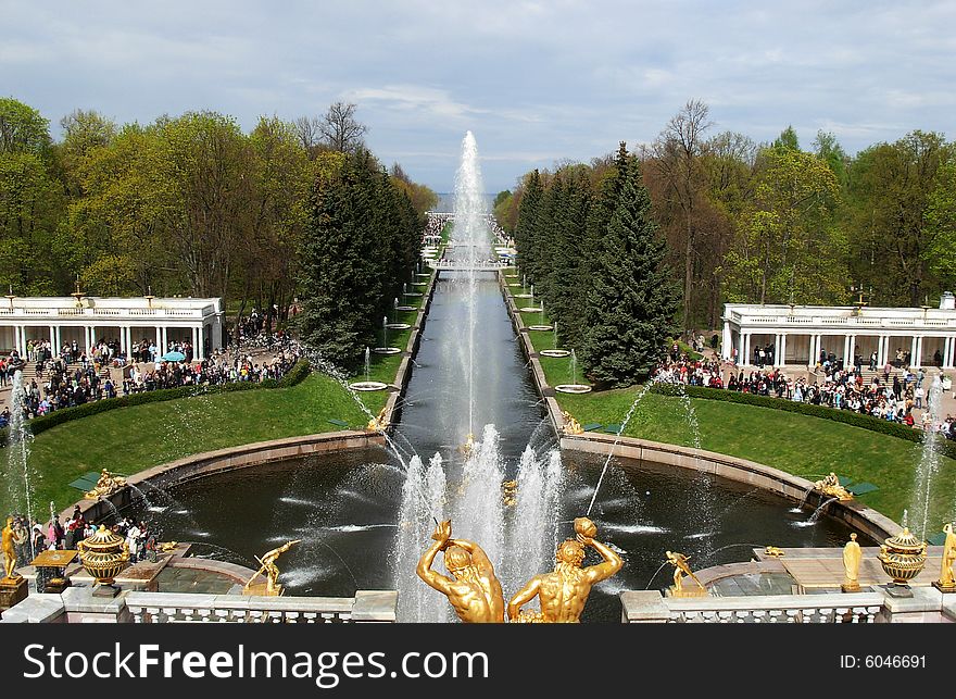 Opening of fountains in Petergof Park, Russia