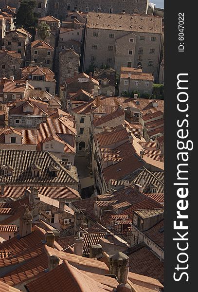 Panorama of dubrovnik roofs in sunset light. Panorama of dubrovnik roofs in sunset light