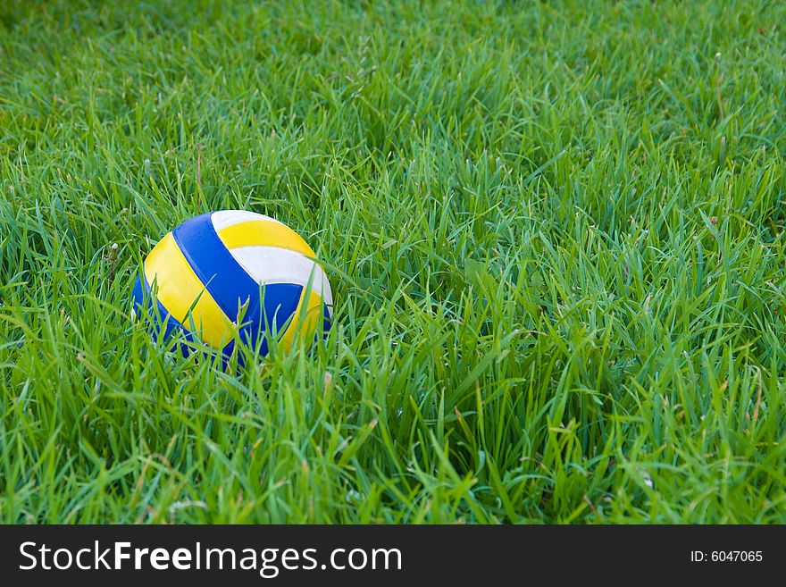 Multi-colour ball laying on green grass. Multi-colour ball laying on green grass