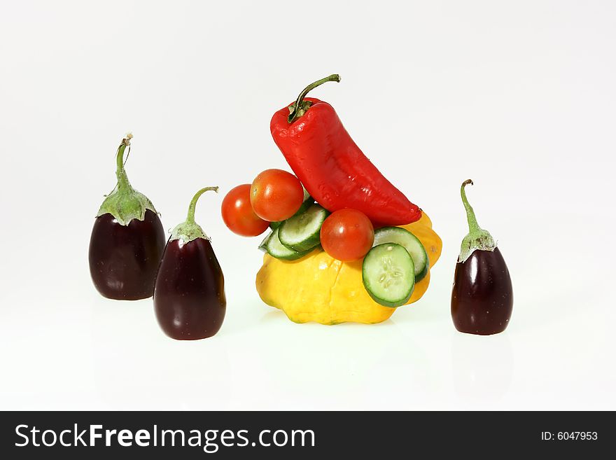 Composition from from an eggplant of a yellow vegetable marrow and cucumbers with tomatoes