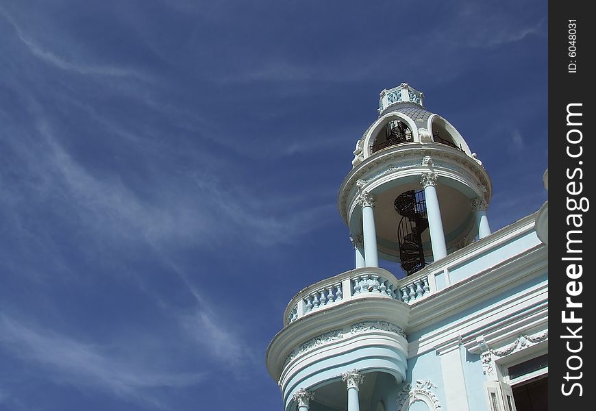 Blue building dome closeup, near Cienfuegos central park, Cuba