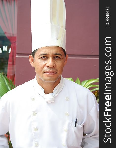 Photogrpah of asian chef in uniform