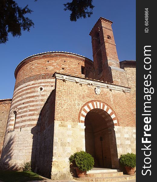 The entrance of Montesiepi hermitage in Tuscany