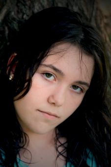 Brunette Girl Sad Black Hair Stock Photos