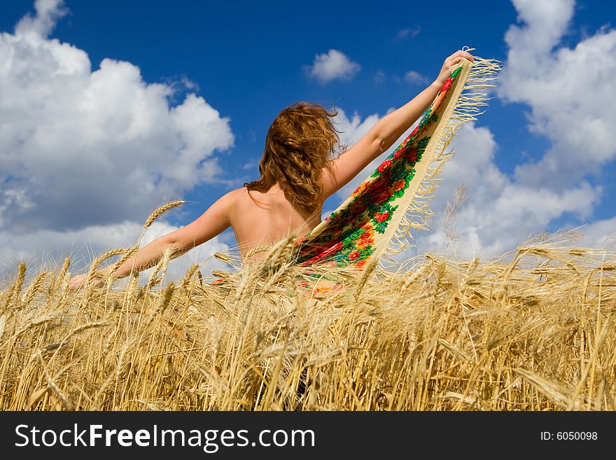 Beautiful caucasian model in golden wheat field. Beautiful caucasian model in golden wheat field