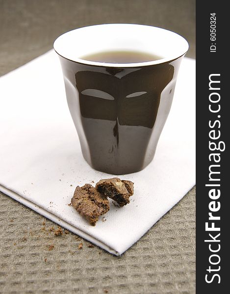 Choc chip cookies isolated against a blue background