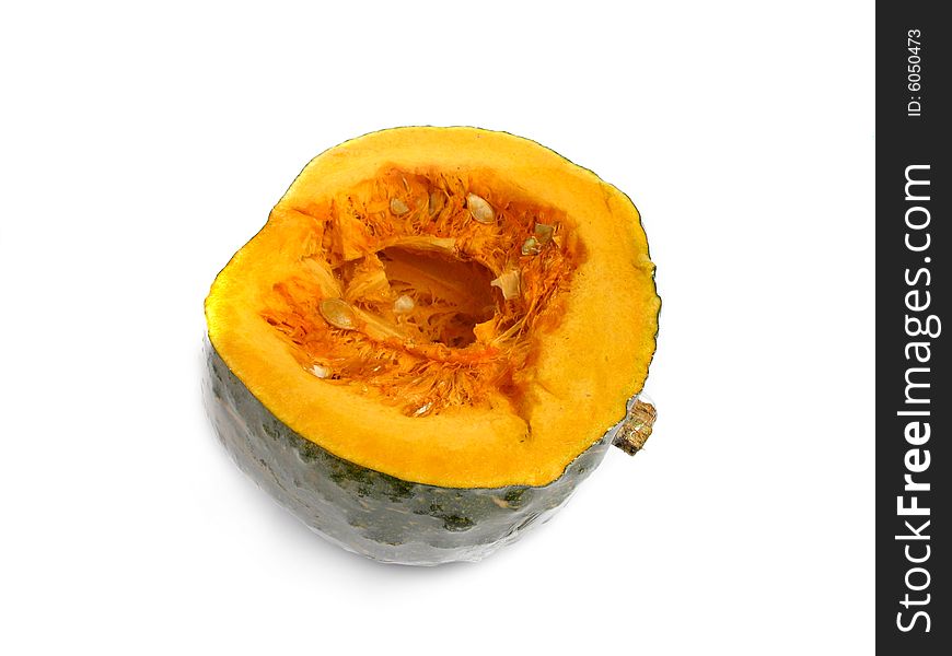 South America Pumpkin in plastic film, on a white background