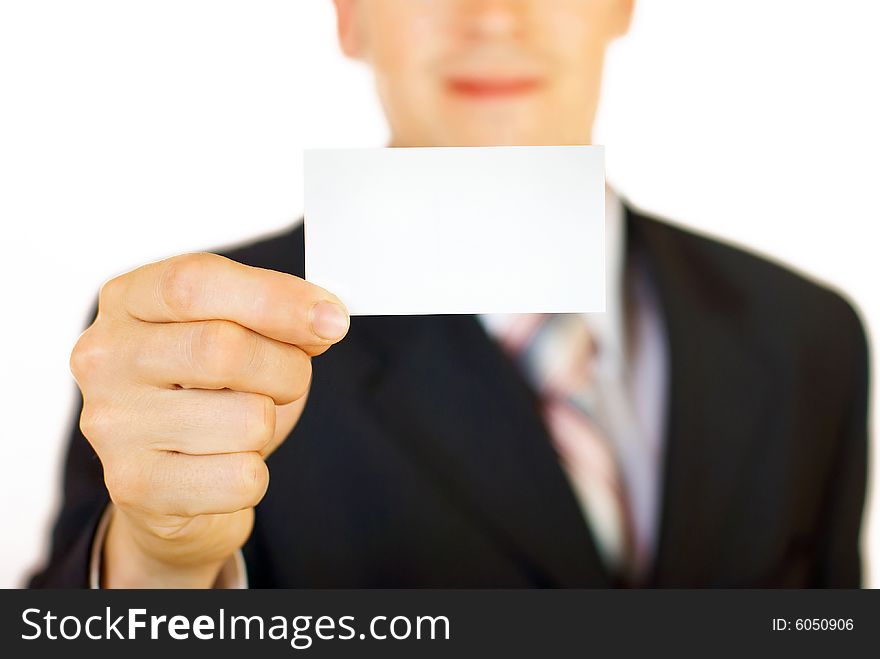 Young Businessman Holding Blank Card