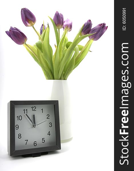 Clock With Blooms Of Tulips