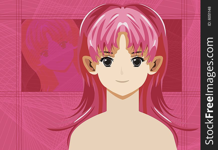 Anime style female face with background. Anime style female face with background