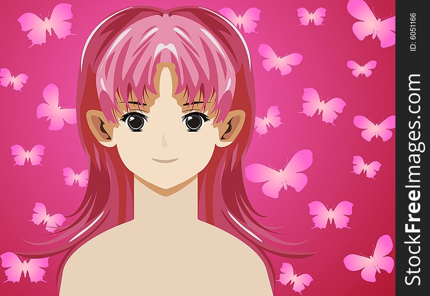 Anime style female face with background. Anime style female face with background