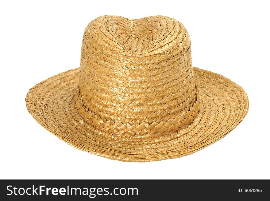 Hand made straw hat isolated on white