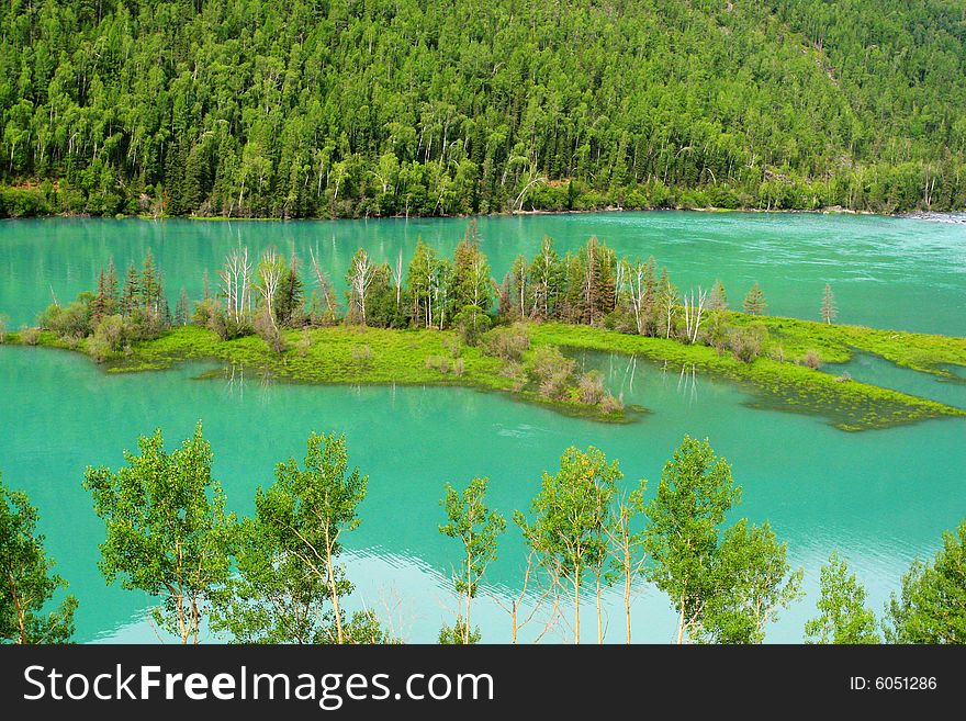 The lake with trees .looks beautiful . The lake with trees .looks beautiful .