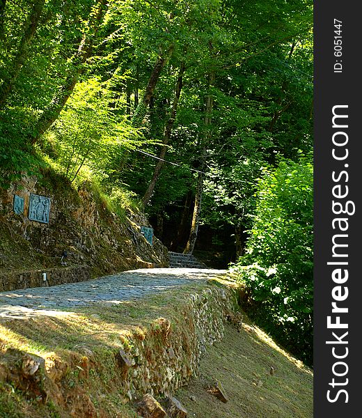 The Via Crucis path in the forest of Sant'Anna di Stazzema. The Via Crucis path in the forest of Sant'Anna di Stazzema