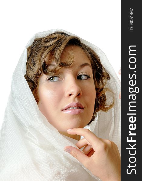 Portrait of the beautiful girl with white kerchief