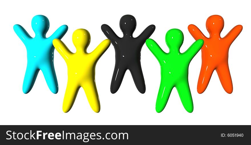 Isolated 3D illustration of five mans colored at olympic colors. Isolated 3D illustration of five mans colored at olympic colors