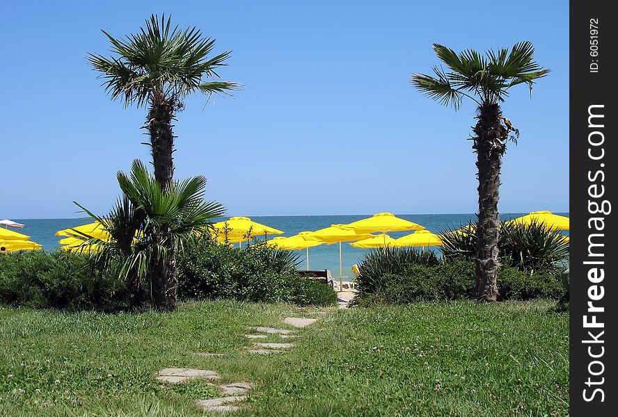 Stone path leading to the beach. Stone path leading to the beach