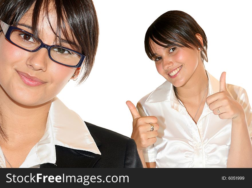 Young businesswoman on white background