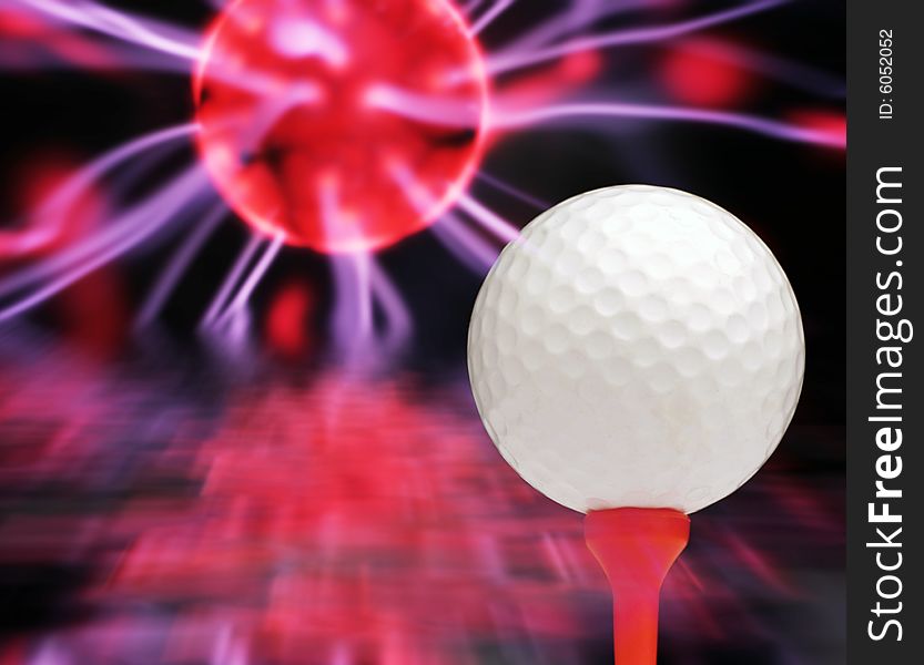 Surreal image of golf ball over plasma background. Surreal image of golf ball over plasma background